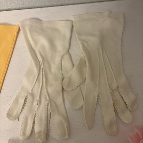 Vintage ladies dress gloves yellow white pink satin lace - Picture 6 of 6